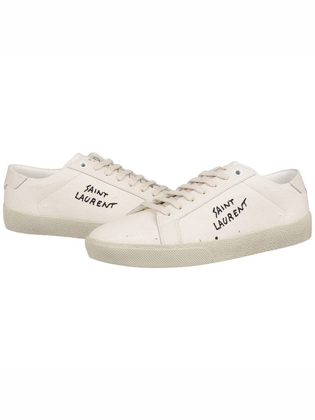 Court Classic SL/06 Embroidered Sneakers In Canvas And Leather Cream - SAINT LAURENT - BALAAN 3