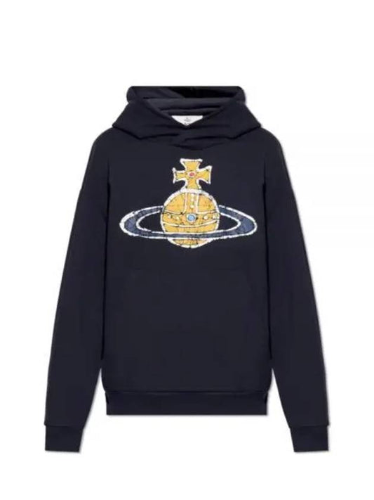 Embroidered Logo Cotton Hoodie Navy - VIVIENNE WESTWOOD - BALAAN 2