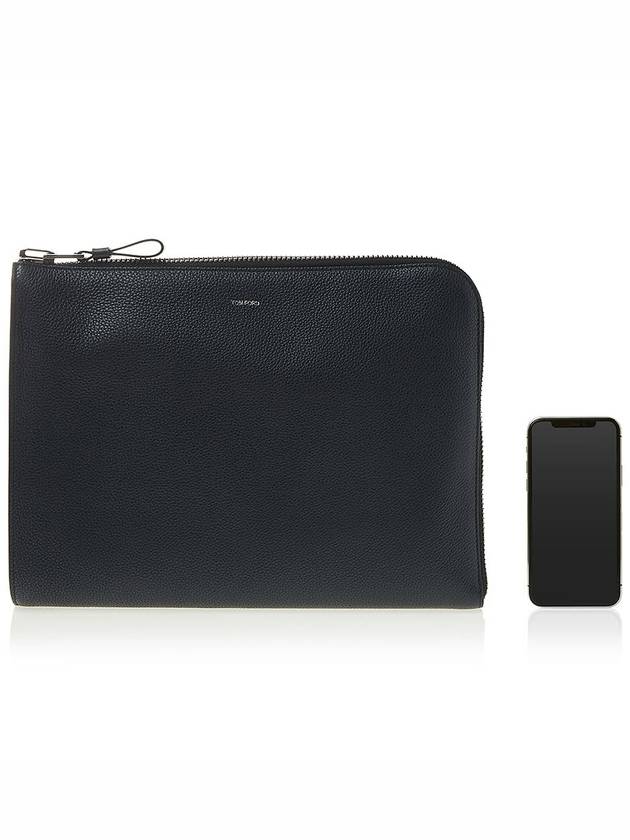 Logo Short Grain Leather Clutch Bag Black - TOM FORD - BALAAN 7