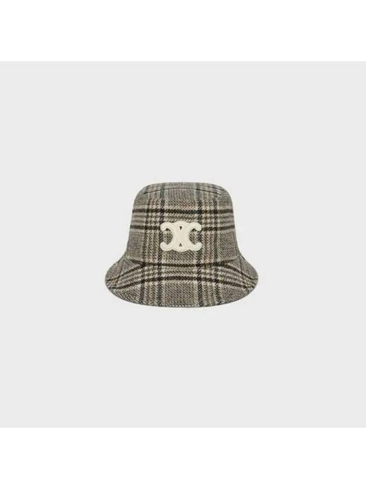 Triomphe Check Wool Bucket Hat Vanilla Grey Taupe - CELINE - BALAAN 1