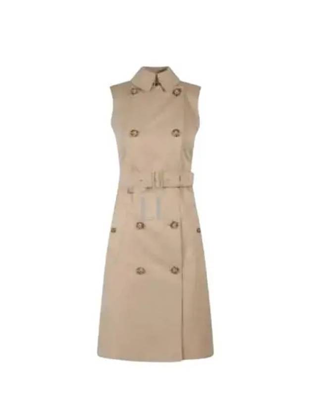 Women's Sleeveless Cotton Gabbadin Trench Midi Dress Honey - BURBERRY - BALAAN 2