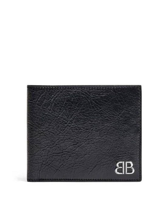 Monaco Embellished Logo Leather Half Wallet Black - BALENCIAGA - BALAAN 1