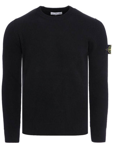 Full Rib Pure Wool Crewneck Knit Top Navy - STONE ISLAND - BALAAN 1