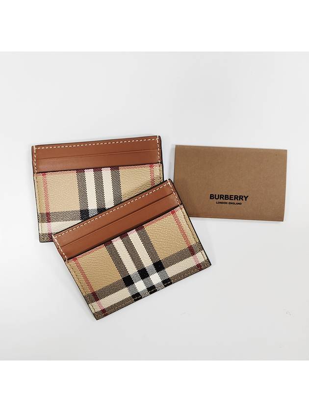 Check Print Leather Card Holder Beige - BURBERRY - BALAAN 4