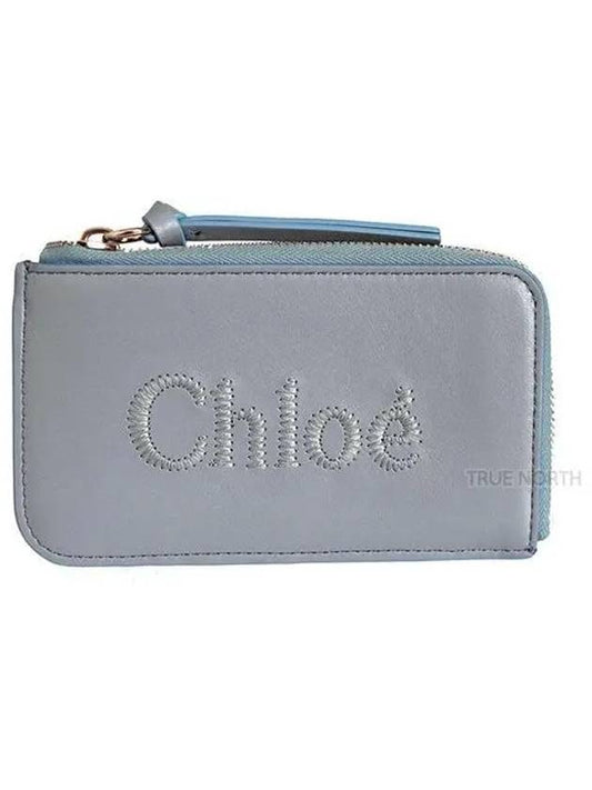 Women CHC23SP866I10 41A Logo Zipper Card Wallet Storm Blue 1060546 - CHLOE - BALAAN 1