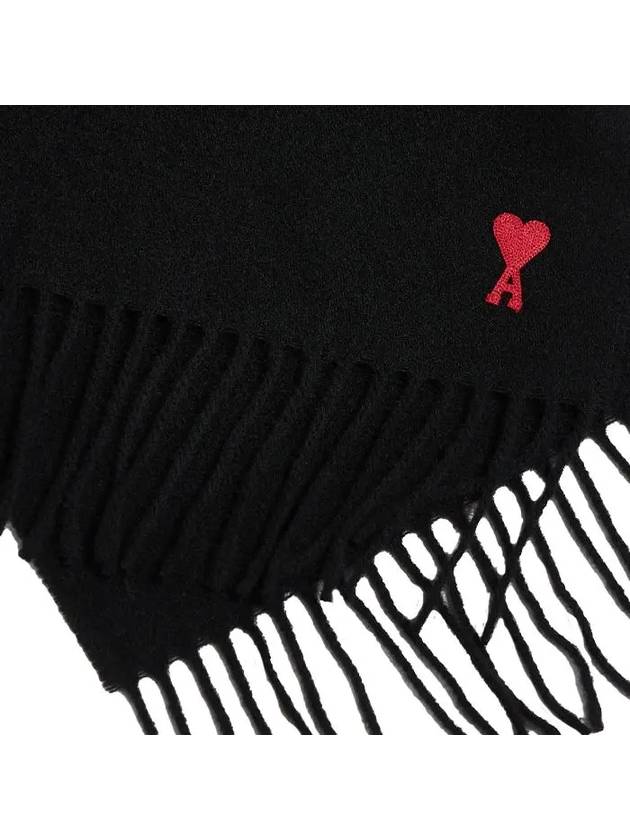 Small Heart Logo Classic Wool Scarf Black - AMI - BALAAN 4