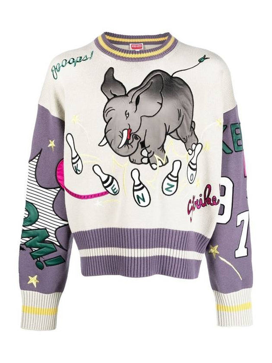 Bowling Elephant Pullover Knit Top Purple - KENZO - BALAAN.