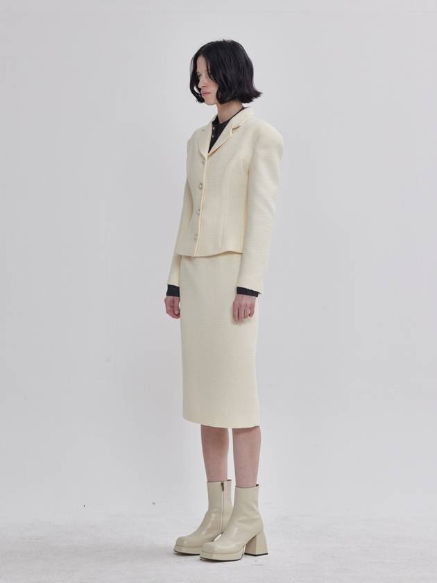 Rye Tweed Bonding Wide Shoulder X-Line Silhouette Jacket Ivory - LIE - BALAAN 4
