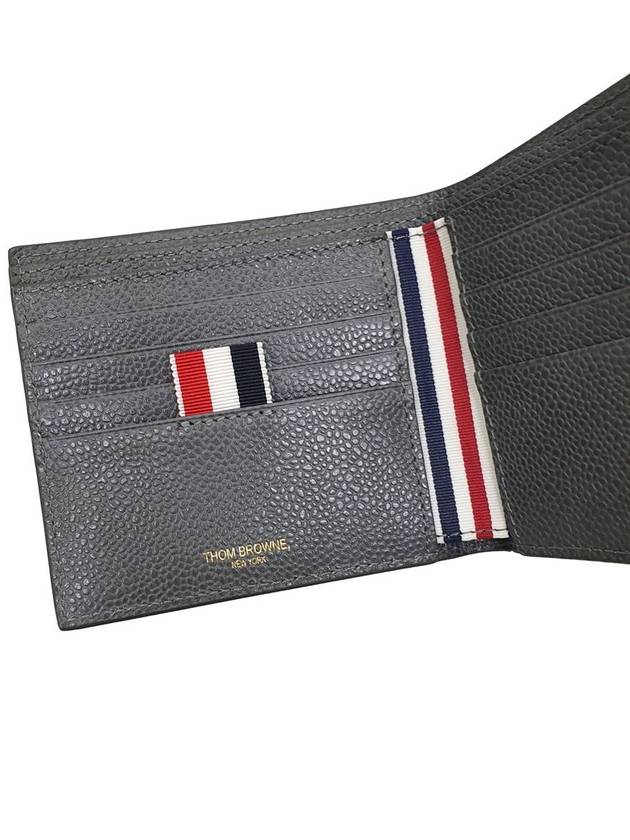 Pebble Grain Leather Half Wallet Grey - THOM BROWNE - BALAAN 6