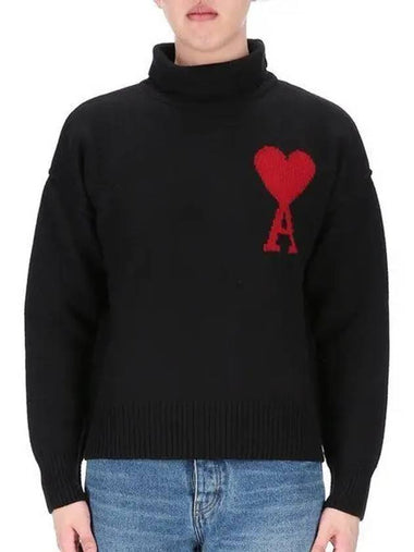 Heart Logo BFUKS406 018 009M Unisex Turtleneck Wool Knit Sweater 993108 - AMI - BALAAN 1