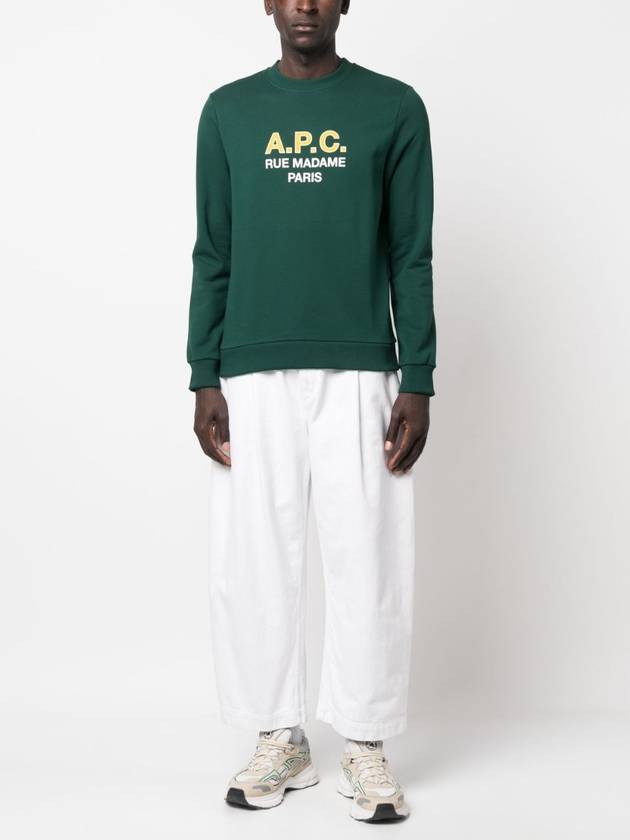 Logo Print Cotton Sweatshirt Green - A.P.C. - BALAAN 4