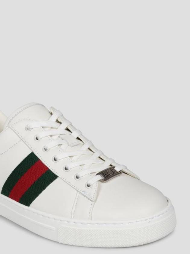 Ace Web Leather Low Top Sneakers White - GUCCI - BALAAN 4