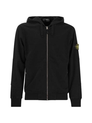 Logo Patch Cotton Zip Up Hoodie Balck - STONE ISLAND - BALAAN 1