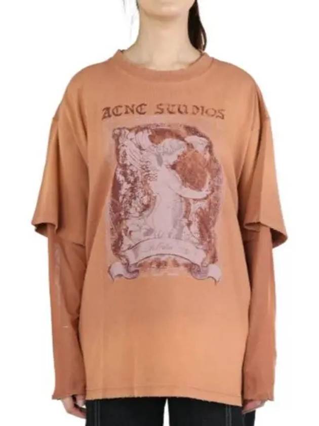 Logo Graphic Print Layered Long Sleeve T-Shirt Rust Red - ACNE STUDIOS - BALAAN 2