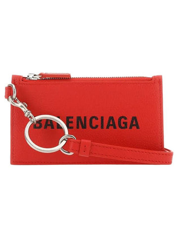 Logo Zipper Strap Calfskin Card Wallet Red - BALENCIAGA - BALAAN 1