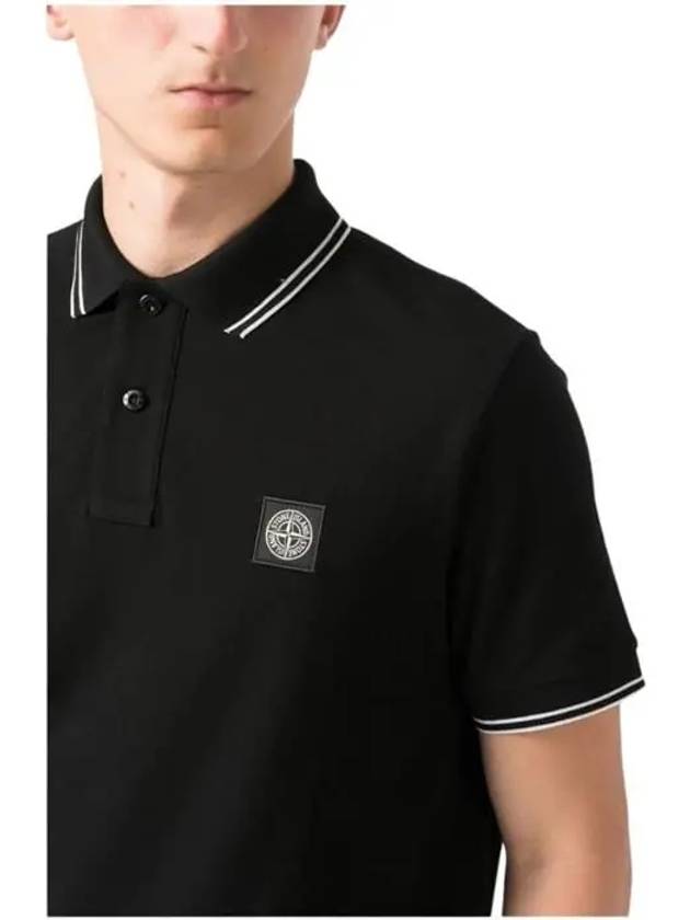 Logo Patch Short Sleeve Polo Shirt Black - STONE ISLAND - BALAAN 6