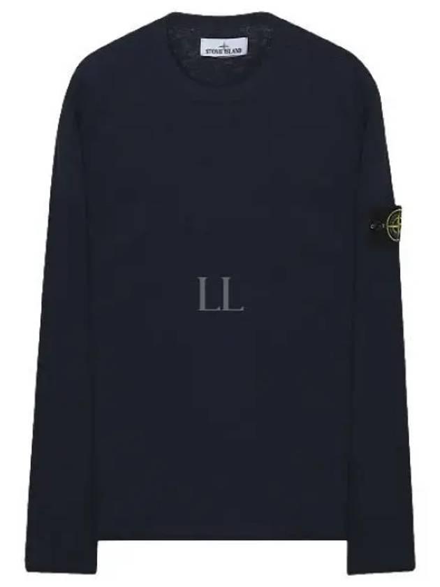 Logo Patch Crew Neck Cotton Nylon Knit Top Navy - STONE ISLAND - BALAAN 2