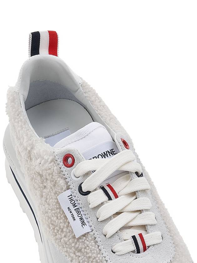 Tech Runner Shearling Suede Low Top Sneakers White - THOM BROWNE - BALAAN 9