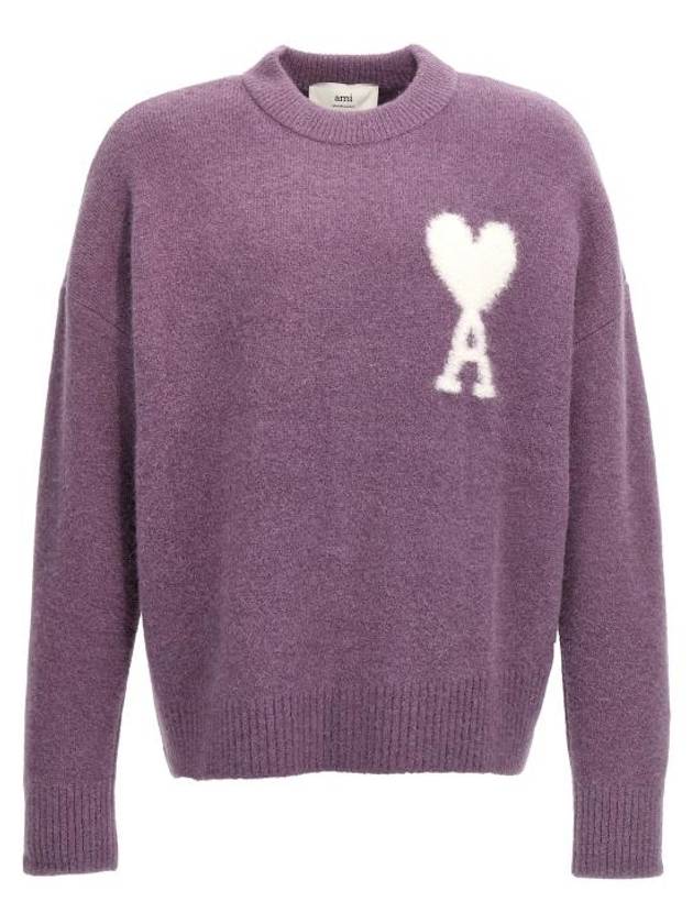 Intarsia Logo Crewneck Knit Top Lilac - AMI - BALAAN 2