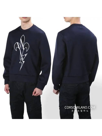 Men's Thunder Embroidery Black Sweatshirt BJS214E E557C 391 - NEIL BARRETT - BALAAN 1