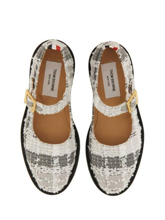 Tartan Check Tweed Ballerina Shoes Medium Grey - THOM BROWNE - BALAAN 7