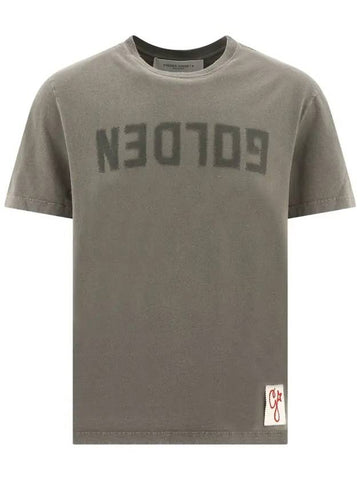 Golden Lettering Cotton Short Sleeve T-Shirt Olive Green - GOLDEN GOOSE - BALAAN 1