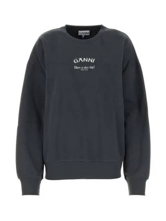 Logo Print Oversized Sweatshirt Grey - GANNI - BALAAN 2