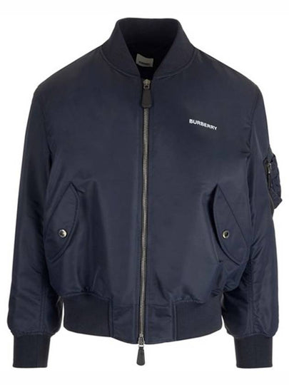 Men's Logo Print Nylon Bomber Jacket Smoke Navy - BURBERRY - BALAAN 2