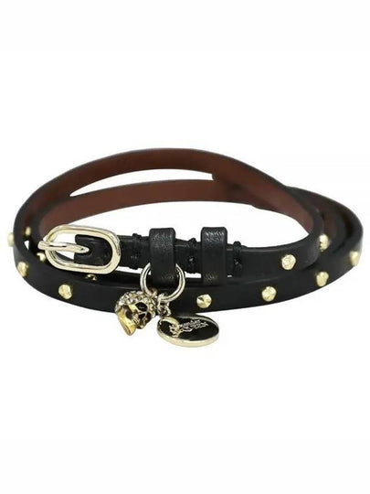 Hammered Gold Stud Skull Double Wrap Leather Bracelet Black - ALEXANDER MCQUEEN - BALAAN 2