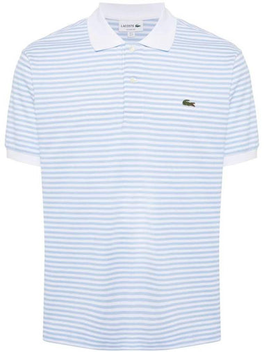 Logo Stripe Cotton Polo Shirt Blue - LACOSTE - BALAAN 1