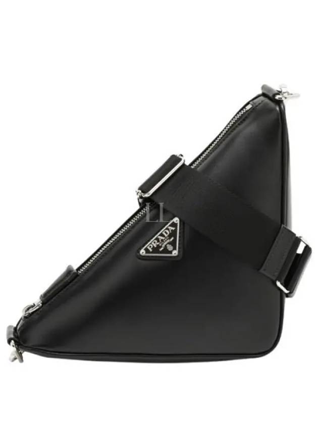 Triangle Logo Leather Cross Bag Black - PRADA - BALAAN 2