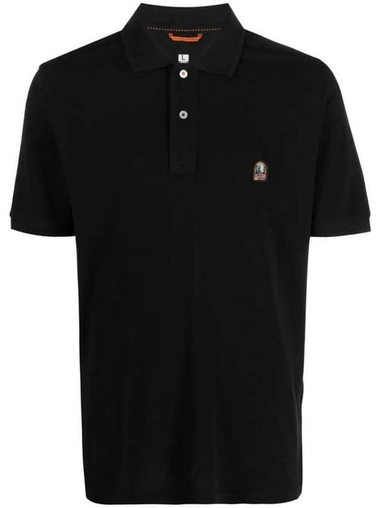 Logo Patch Cotton Short Sleeve Polo Shirt Black - PARAJUMPERS - BALAAN 1