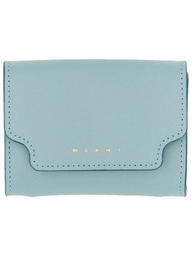 Logo Leather Business Card Wallet Light Blue - MARNI - BALAAN 1