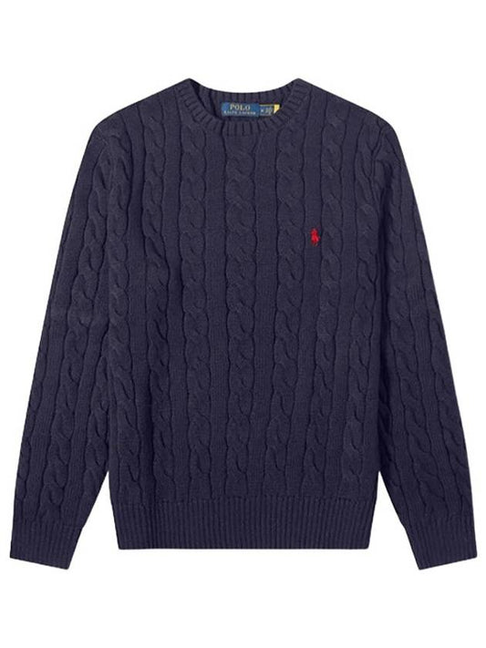 logo embroidery cable knit top navy - POLO RALPH LAUREN - BALAAN.