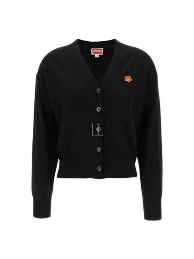 Boke Flower Embroidered Wool Cardigan Black - KENZO - BALAAN 2