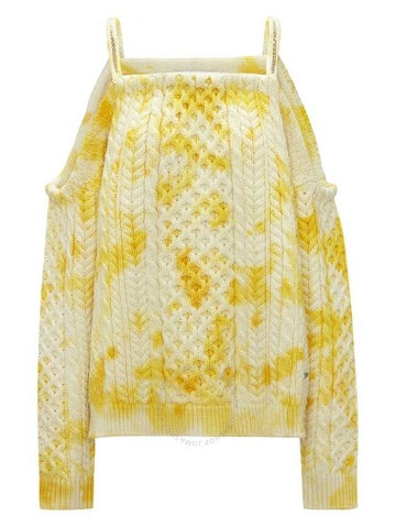 JW Anderson Ladies Yellow Cold Shoulder Cable Jumper, Size X-Small - JW ANDERSON - BALAAN 1