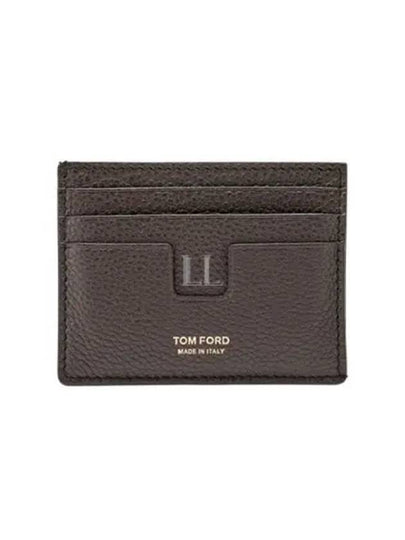 T-Line Logo Grain Leather Card Wallet Brown - TOM FORD - BALAAN 2