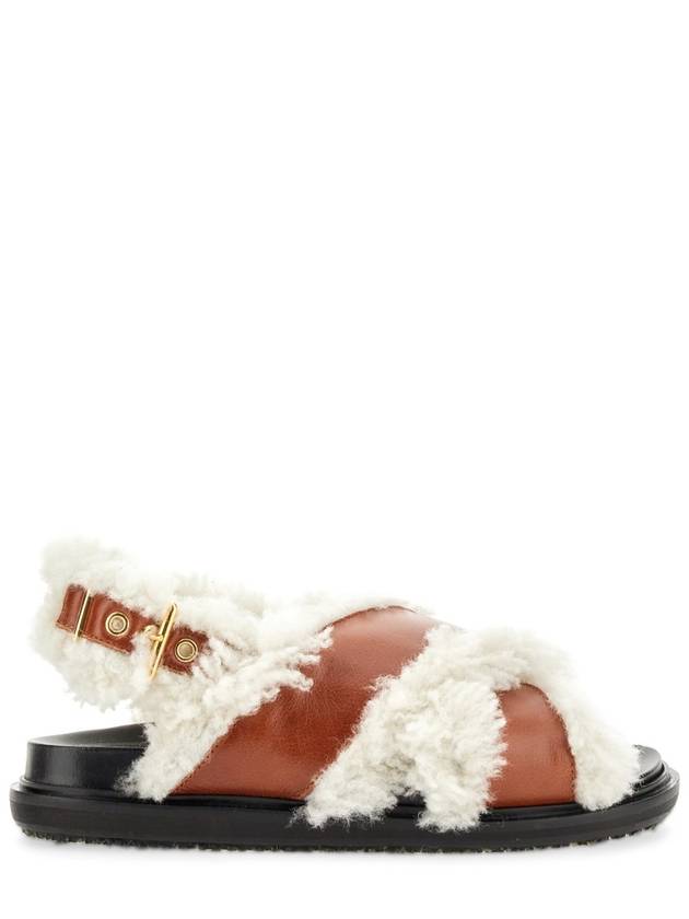 shearling-edged leather Fussbett sandals - MARNI - BALAAN 3