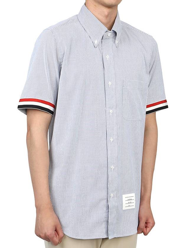 Men's Pincode Armband Short Sleeve Shirt Navy - THOM BROWNE - BALAAN 6