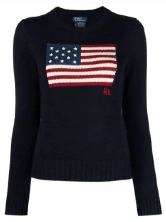 Flag Cotton Crew Neck Knit Top Navy - POLO RALPH LAUREN - BALAAN 2