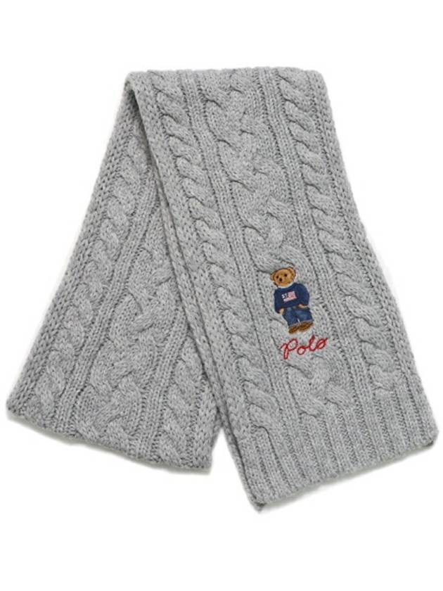 Embroidered Bear Cable Knit Wool Muffle Grey - POLO RALPH LAUREN - BALAAN 2