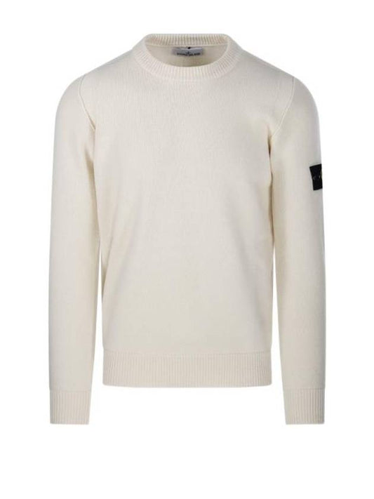 Logo Patch Lambswool Crewneck Knit Top Natural - STONE ISLAND - BALAAN 1