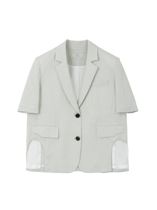 Colin Taylor Collar Side Slit Blazer Short Sleeve Jacket Gray Mint COLIN57GM - RAMUSTUDIO - BALAAN 1