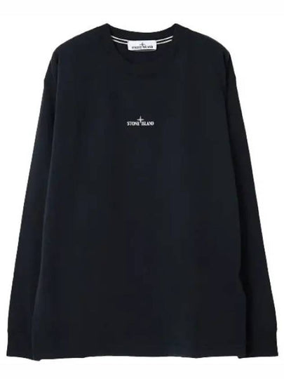 Tape Three Print Cotton Jersey Long Sleeve T-Shirt Navy - STONE ISLAND - BALAAN 2