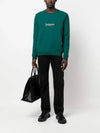 Embroidered Logo Crew Neck Sweatshirt Green - SAINT LAURENT - BALAAN 3