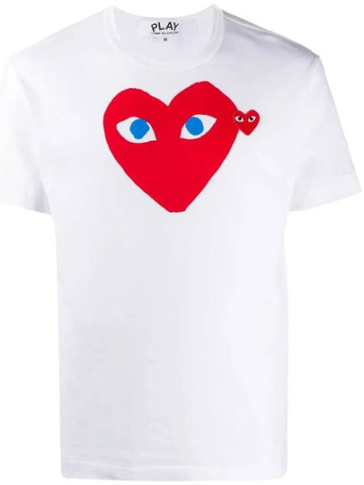 Play Men's Double Blue Eyes Heart Red Wappen Short Sleeve T-Shirt White - COMME DES GARCONS - BALAAN 2