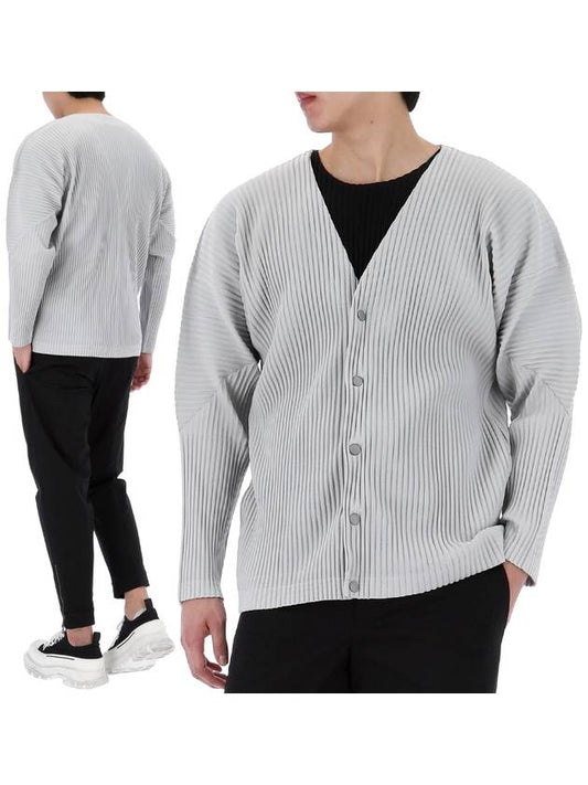 V-Neck Pleated Cardigan Grey - ISSEY MIYAKE - BALAAN 2