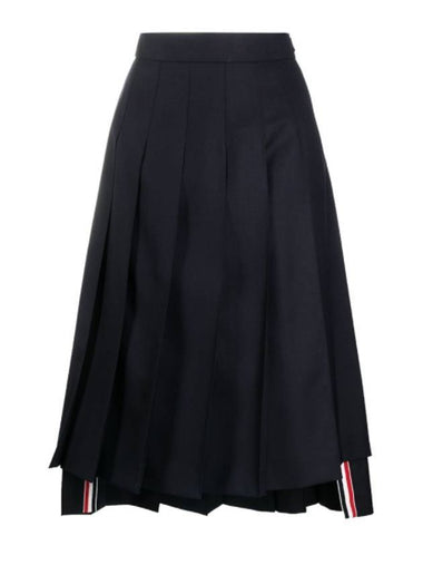 Super 120S Twill Below Knee Pleated Skirt Navy - THOM BROWNE - BALAAN 1