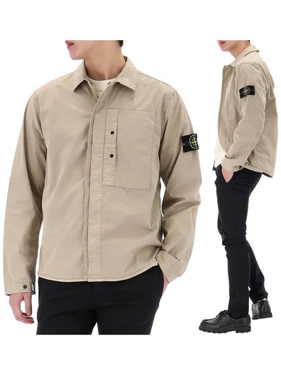 Supima Cotton Twill Over Long Sleeve Shirt Beige - STONE ISLAND - BALAAN 2