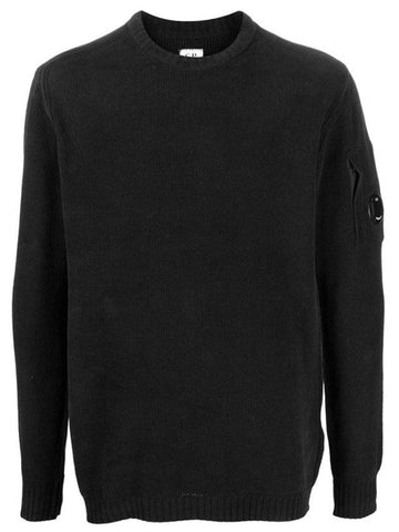 Lens Wappen Crew Neck Knit Top Black - CP COMPANY - BALAAN 1